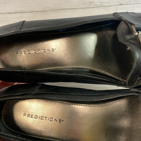 Vintage Predictions Black Leather Pewter Embellished Block Heel Loafer - Picture 9 of 14